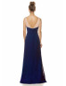 A-line V Neckline Navy Blue Beaded Chiffon Prom Dress